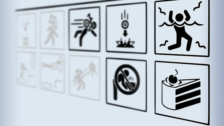 Portal (jeu), Portal 2, panneaux d'avertissement, jeux vidéo, Fond d'écran HD