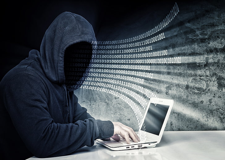 hoodie abu-abu, laptop, monitor, hacker, Wallpaper HD