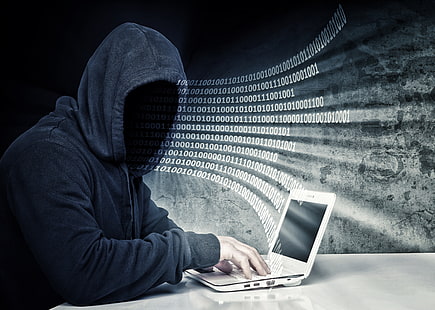 gray hoodie, laptop, monitor, hacker, HD wallpaper HD wallpaper