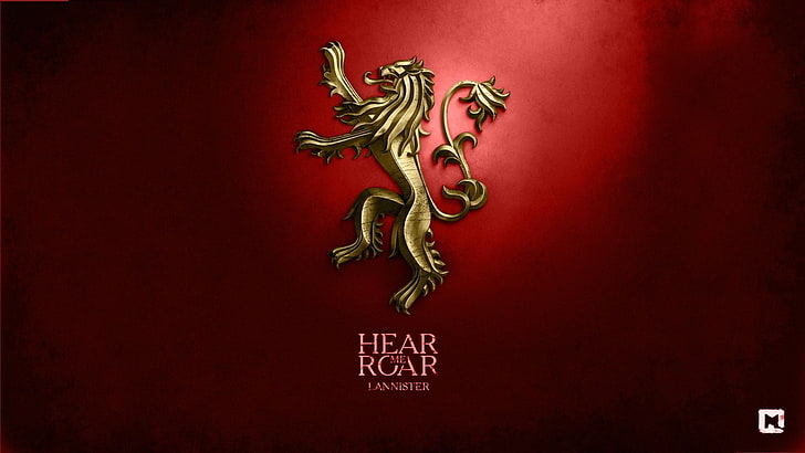 fondo rojo con superposición de texto, Juego de tronos, Canción de hielo y fuego, arte digital, Casa Lannister, sigilos, Fondo de pantalla HD
