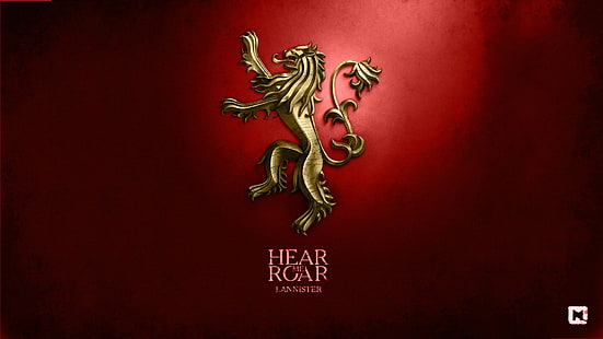 червен фон с надпис върху текст, Игра на тронове, Песен на лед и огън, дигитално изкуство, House Lannister, sigils, HD тапет HD wallpaper