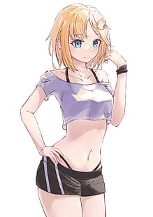Anime, Anime Girls, digital, digitale Kunst, 2D, blond, kurze Shorts, bauchfreies Oberteil, HD-Hintergrundbild HD wallpaper