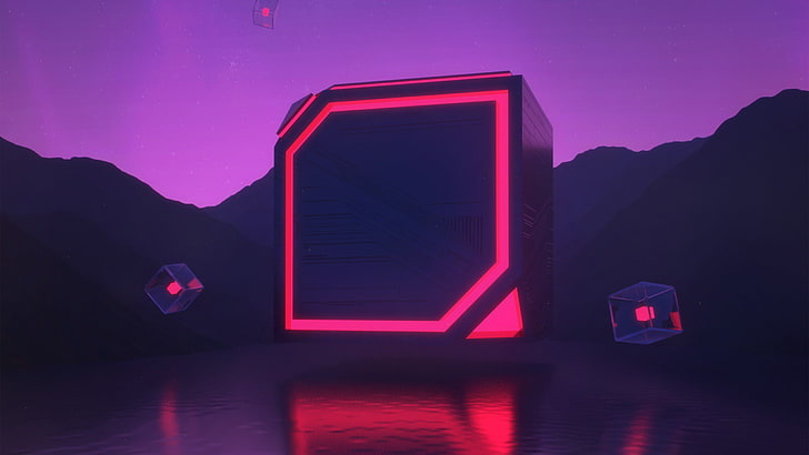 черно-красная игровая компьютерная башня, цифровое искусство, фантастика, пейзаж, HD обои
