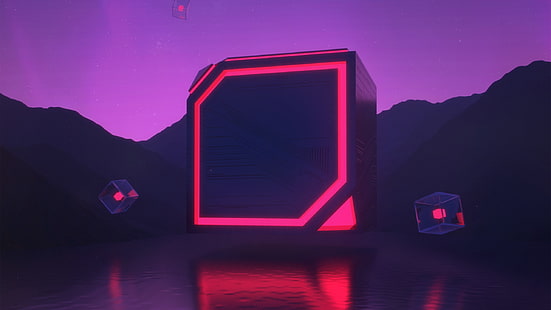 schwarzer und roter Spielcomputerturm, digitale Kunst, Science Fiction, Landschaft, HD-Hintergrundbild HD wallpaper
