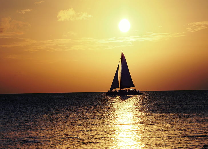 Sail Boat on sea during sunset, cayman islands, cayman islands, Cayman Islands, Sail Boat, sea, sunset, Chameleon, filter, uploaded, flickr, mobile, sailboat, sailing, nautical Vessel, summer, sunlight, sun, vacations, sky, water, nature, sunrise - Dawn, sail, travel, dusk, yacht, beach, outdoors, HD wallpaper