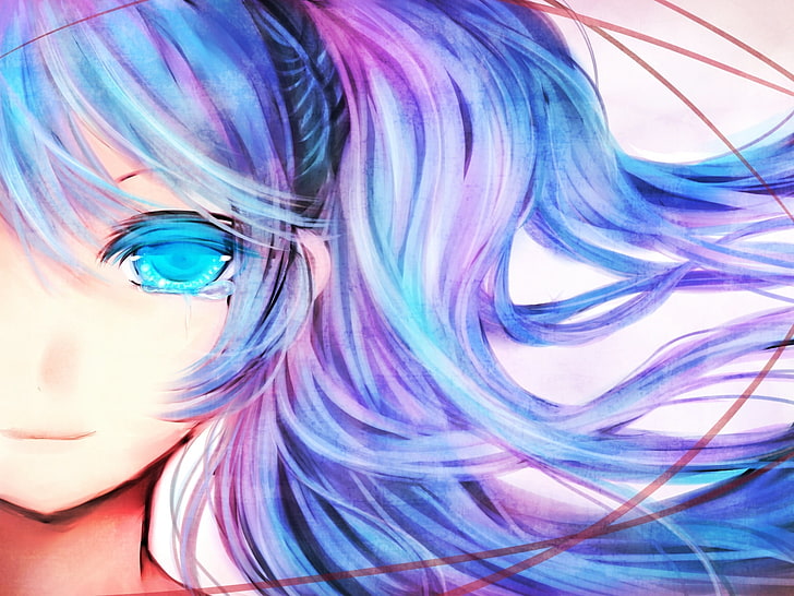 Personaje de anime femenino de pelo morado y azul, niña, ojos, lágrimas,  Fondo de pantalla HD | Wallpaperbetter