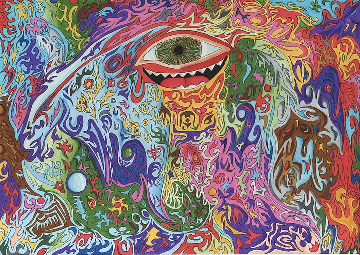 röd, lila och rosa ögon abstrakt målning, psykedelisk, surrealistisk, konstverk, ögon, HD tapet