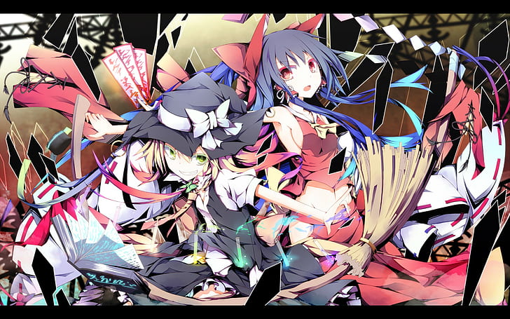Touhou, Hakurei Reimu, Kirisame Marisa, Sideboob, Miko, Navels, Anime Girls, Anime, HD-Hintergrundbild