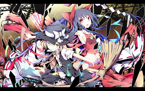 Touhou, Hakurei Reimu, Kirisame Marisa, Sideboob, Miko, Navels, Anime Girls, Anime, HD-Hintergrundbild HD wallpaper