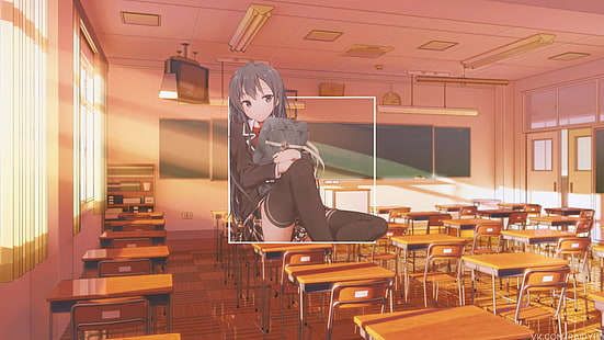 أنيمي ، فتيات الأنمي ، يوكينو يوكينوشيتا ، صورة داخل صورة ، مدرسة ، جوارب، خلفية HD HD wallpaper