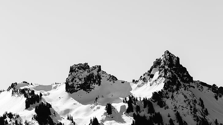 montagnes couvertes de neige pendant la journée, loin, neige, couverte, montagnes, jour, noir et blanc, contraste, paysage, nord-ouest du Pacifique, nature, Mt.Parc national de Rainier, Canon EOS 5D Mark III, 2L, USM, Washington, montagne, pic de montagne, Alpes européennes, à l'extérieur, paysages, Fond d'écran HD