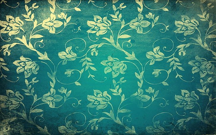 Pola bunga retro, textil bunga biru dan putih, abstrak, 2560x1600, pola, retro, Wallpaper HD