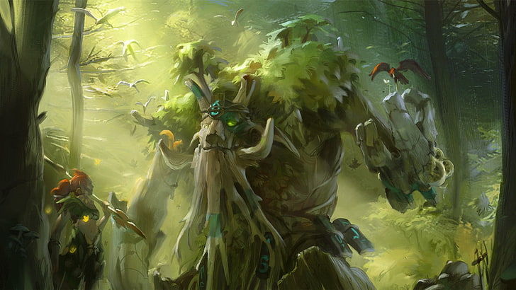 Treant Protector, enchantress, treant protector, dota 2, дърво, гора, зелено, клапан, HD тапет