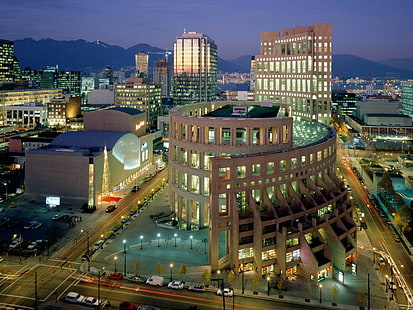 городской пейзаж, Ванкувер, библиотека, город, архитектура, Публичная библиотека Ванкувера, Британская Колумбия, HD обои HD wallpaper
