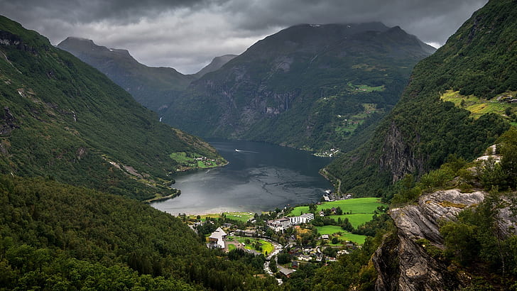 valley, geiranger, nature, wilderness, mountain, fjord, norway, hill station, europe, mountain village, geirangerfjord, HD wallpaper