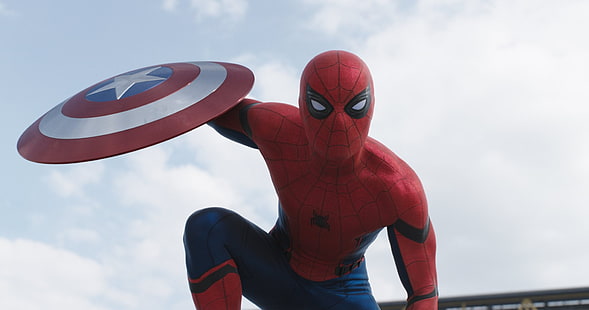 Captura de pantalla de la película Marvel Capitán América Guerra Civil Spider-Man, Spider-Man, Capitán América, Capitán América: Guerra Civil, Peter Parker, escudo, películas, Marvel Cinematic Universe, Marvel Comics, Fondo de pantalla HD HD wallpaper