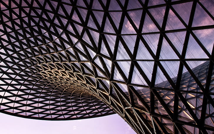 لمحة عن المستقبل ، مبنى خرساني أسود ، هندسة معمارية ، بنفسجي، خلفية HD