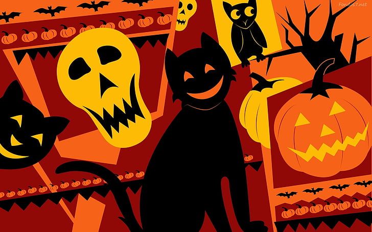 gato, halloween, negro, HD wallpaper