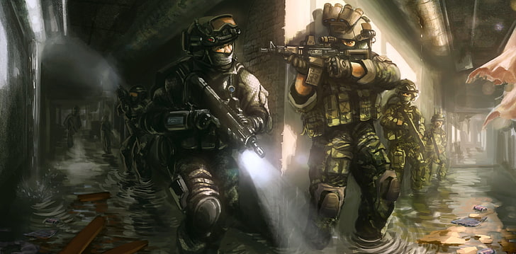 soldier digital wallpaper, weapons, the opposition, soldiers, special forces, ammunition, HD wallpaper