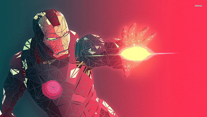 Marvel Iron Man цифровые обои, низкополигональная, супергерой, Iron Man, цифровое искусство, иллюстрации, фан-арт, красный, Marvel Comics, HD обои