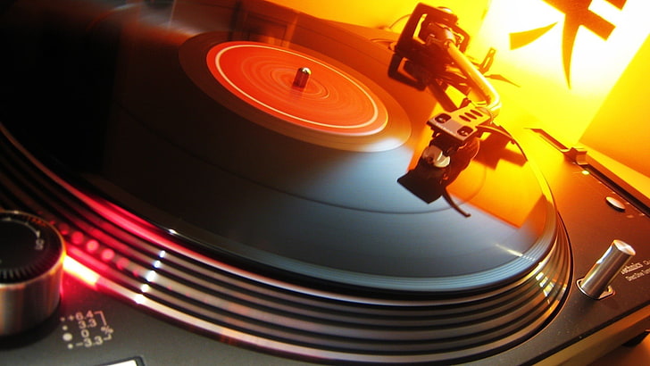 gramofon z czarnego winylu, gramofony, DJ, winyl, muzyka, technologia, Tapety HD