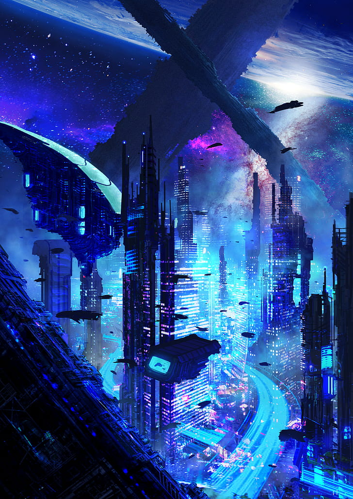 Stadt, Futurismus, Science-Fiction, Zukunft, fantastisch, HD-Hintergrundbild, Handy-Hintergrundbild