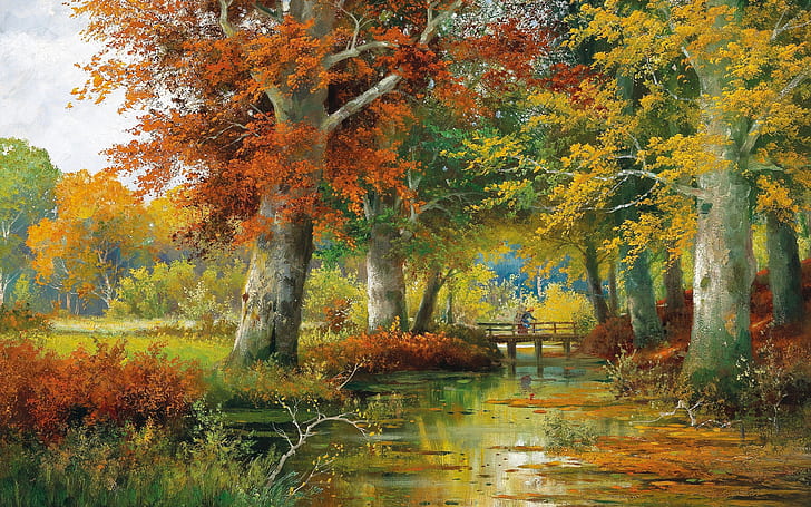 Alois Arnegger, pittore austriaco, Autumn Landscape, olio su tela, Sfondo HD