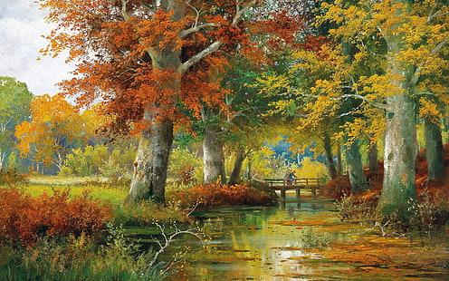 アロイス・アルネガー、オーストリアの画家、秋の風景、キャンバスに油彩、 HDデスクトップの壁紙 HD wallpaper