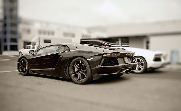 Lamborghini Aventador, черен спортен автомобил, Автомобили, Lamborghini, Aventador, HD тапет