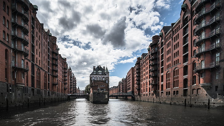 the city, river, architecture, Hamburg, Speicherstadt, HD wallpaper