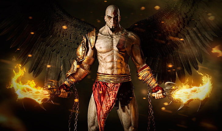 Kratos illustration, God of War, Kratos, video games, wings, artwork, God of War III, HD wallpaper