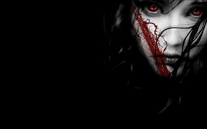 woman face character with red eye wallpaper, face, red eyes, blood, HD wallpaper