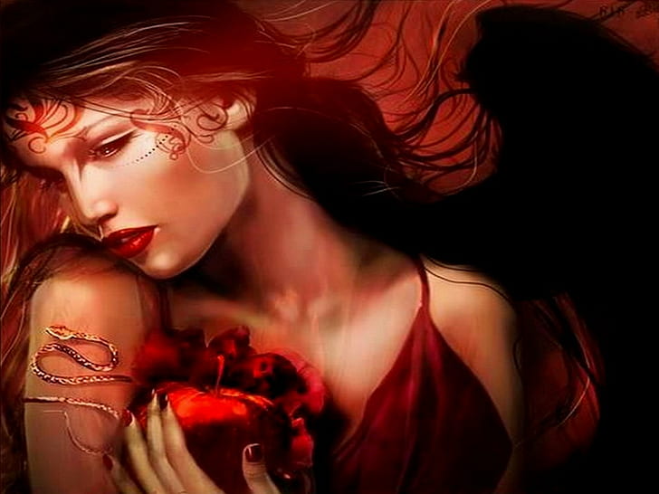 Women Red Fantasy Art 3d Apples Mythical 1600×1200, HD wallpaper