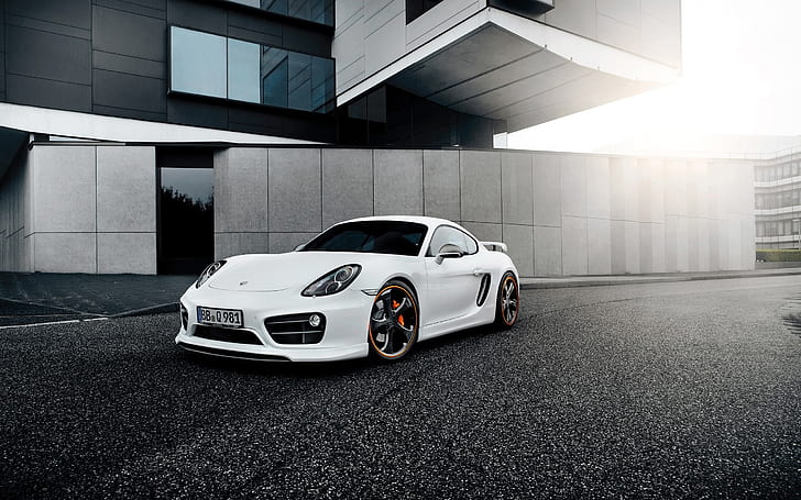 Белый суперкар Porsche Cayman, вид спереди, Порше, Белый, Суперкар, Фронт, Вид, HD обои