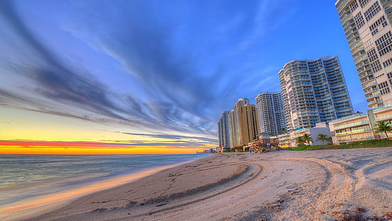miami beach, miami, usa, united states, buildings, beach, sunset, florida, HD wallpaper HD wallpaper