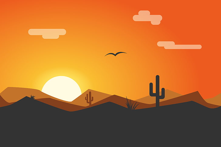 Desert, 4K, Minimal, Sunset, HD wallpaper