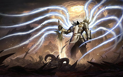 arte de fantasia, arte digital, Diablo 3: Ceifador de Almas, Tyrael, Diablo III, videogame, Diablo, HD papel de parede HD wallpaper