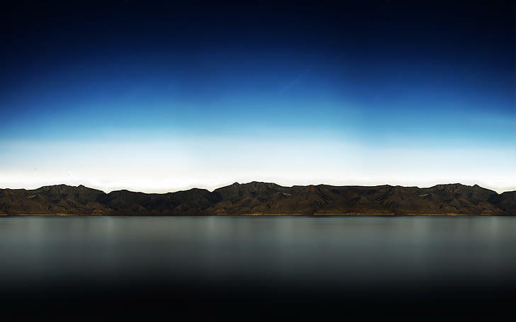 paisaje, lago, montañas, patrón de medios tonos, costa, Fondo de pantalla HD