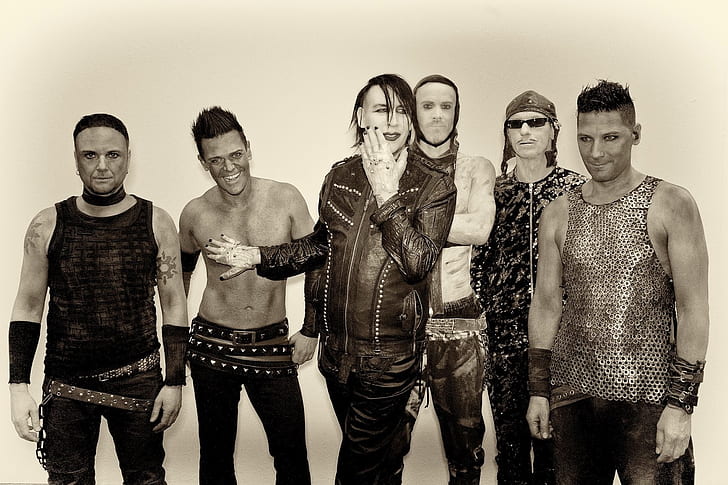 Rammstein, Marilyn Manson, Musiker, Monochrom, Sepia, Rockbands, Industrial, HD-Hintergrundbild