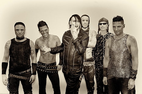 Rammstein, Marilyn Manson, musicista, monocromatico, seppia, gruppi rock, industriale, Sfondo HD HD wallpaper