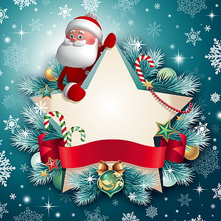 Дед мороз держит звезду цифровые обои, снежинки, праздник, новый год, рождество, дед мороз, санта, зима, снег, HD обои HD wallpaper