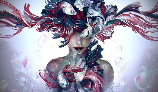 underwater, women, artwork, bubbles, Fisheye Placebo, HD wallpaper HD wallpaper