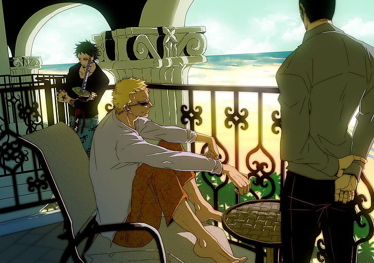 anime, doflamingo one piece balkon, laut, seri, Wallpaper HD