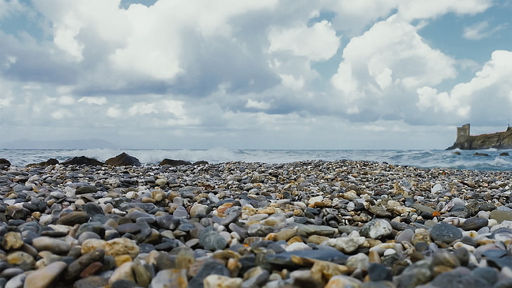pierres grises, rocher, nuages, eau, Fond d'écran HD