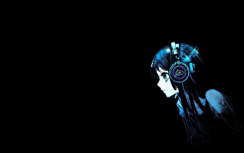 سماعات رأس Anime Black HD ، رقمية / عمل فني ، أنيمي ، أسود ، سماعات رأس، خلفية HD HD wallpaper
