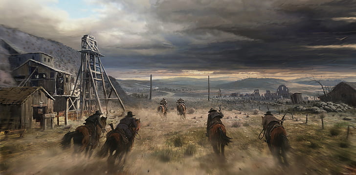 Fantasy, Warrior, Cowboy, Horse, Western, HD wallpaper