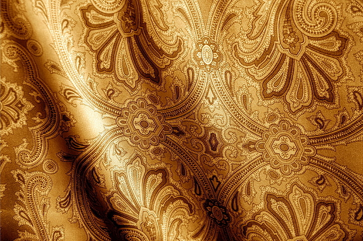 brown paisley textile, patterns, texture, fabric, ornament, brown, HD wallpaper
