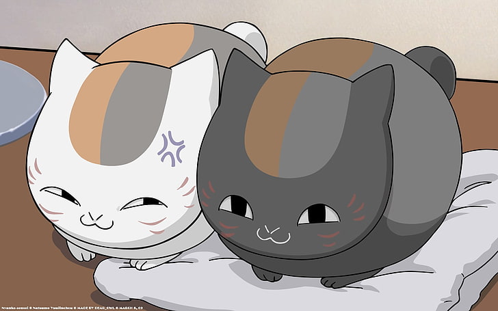 ilustracja dwóch białych i szarych kotów, Natsume Book of Friends, Natsume Yuujinchou, kot, anime, Tapety HD