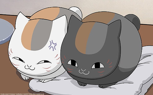 두 개의 흰색과 회색 고양이 그림, 친구의 나츠메 책, 나츠메 Yuujinchou, 고양이, 애니메이션, HD 배경 화면 HD wallpaper