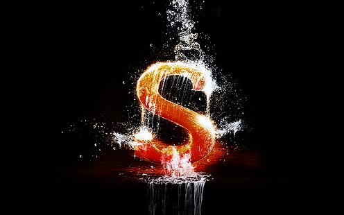 arancia e bianca lettera s lettera 3D con acqua sfondo, lo sfondo scuro, stile, Sfondo HD HD wallpaper
